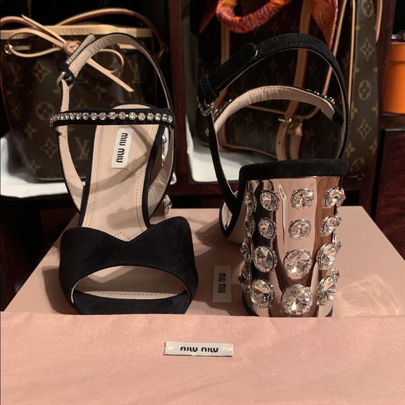Miu Miu Crystal Suede Sandal - Picture 3 of 5